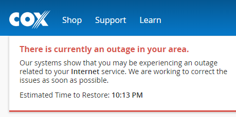 Cox Internet Outage Near Me Cox Communications Internet Outage 7 18 2017 Widomaker Weblog