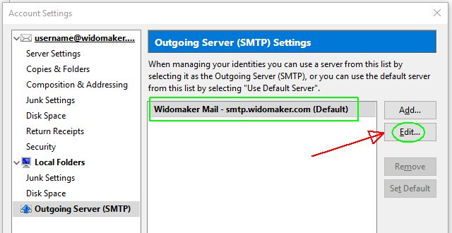 Thunderbird SMTP settings